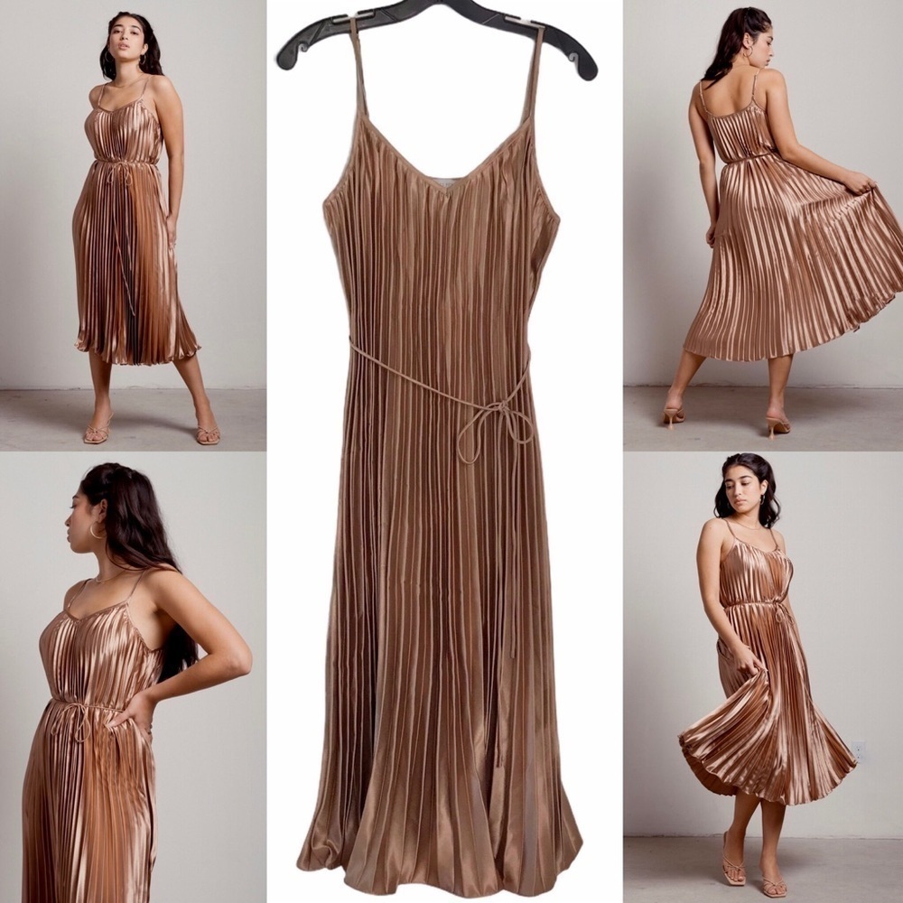 Dress Forum Spaghetti Strap Accordion Pleated Satin Dress V Neck Size Small